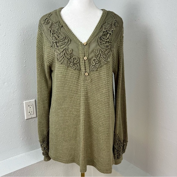 Miss Me Waffle Knit Hanley Oversized Crochet Top Women’s Size Small Boho - Picture 9 of 14